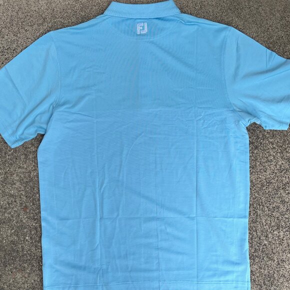 Men's FJ Foot Joy 3 Button Knit SS Golf Shirt Size Large NWT Turquoise Stripped - Picture 2 of 4